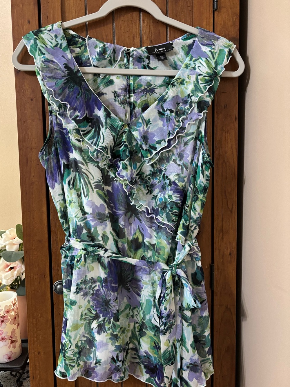 Bwear Floral Ruffle Peplum Blouse Purple/Green XL Fairy Whimsical Feminine